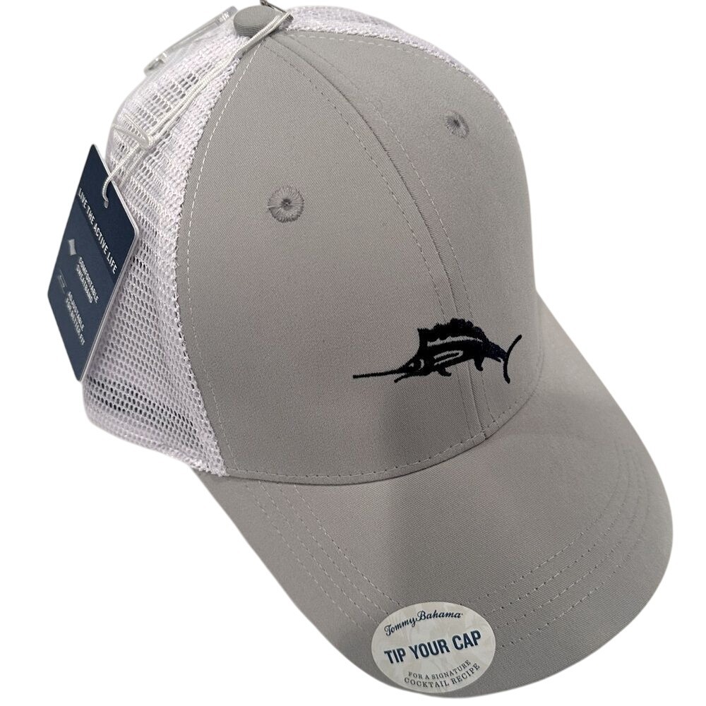 Tommy Bahama Tip Your Cap Marlin‎ Margarita Snapback Trucker Hat Gray White NWT
